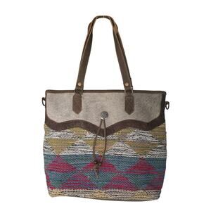 Myra Womens Woven Leather Tote Cowhide Patchwork Boho Western Purse Shoulder Bag